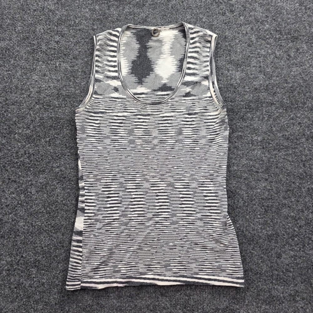 One‎ Girl Who Knit Tank Top Ikat Geometric Shell Sleeveless Small Black White S